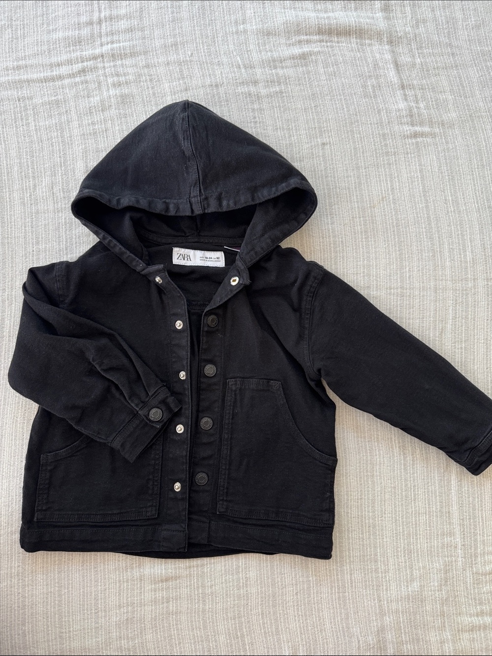 Zara Black Jean Hooded Button-Front Jacket for Kids
